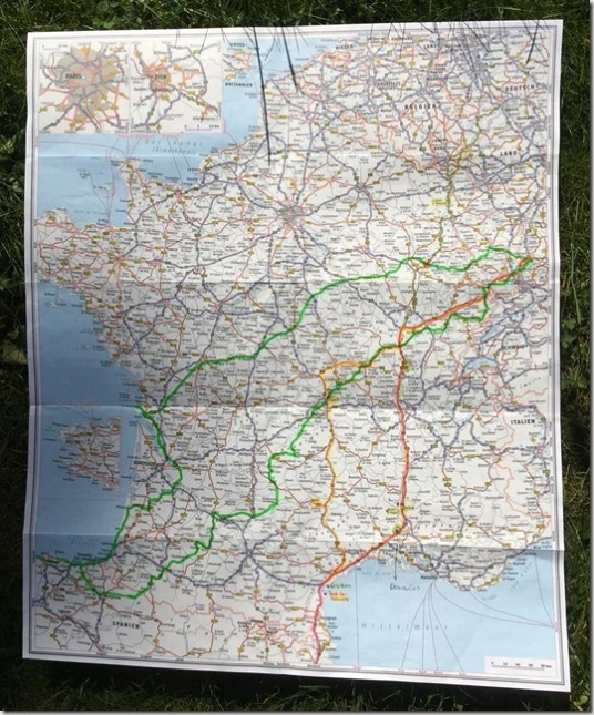 Strecken Frankreich (grün=diese Reise)